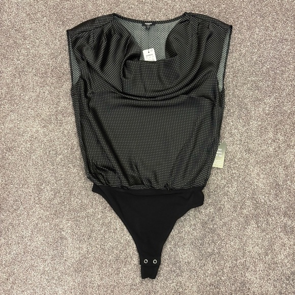 Express Women's Bodysuit Size XS Satin Polka Dot Cowl Neck Gramercy NWT $64 - Picture 4 of 15